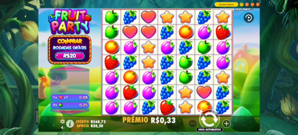 Recurso de compra de b&ocirc;nus no slot Fruit Party.